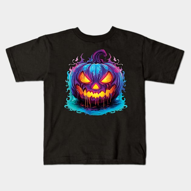 Holographic Halloween Creepy Pumpkin Kids T-Shirt by PaulJus